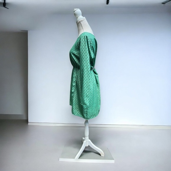 🌻J. Crew Green Diamond Print Long Sleeve Tulip Hem Dress Size 8 - Picture 6 of 10